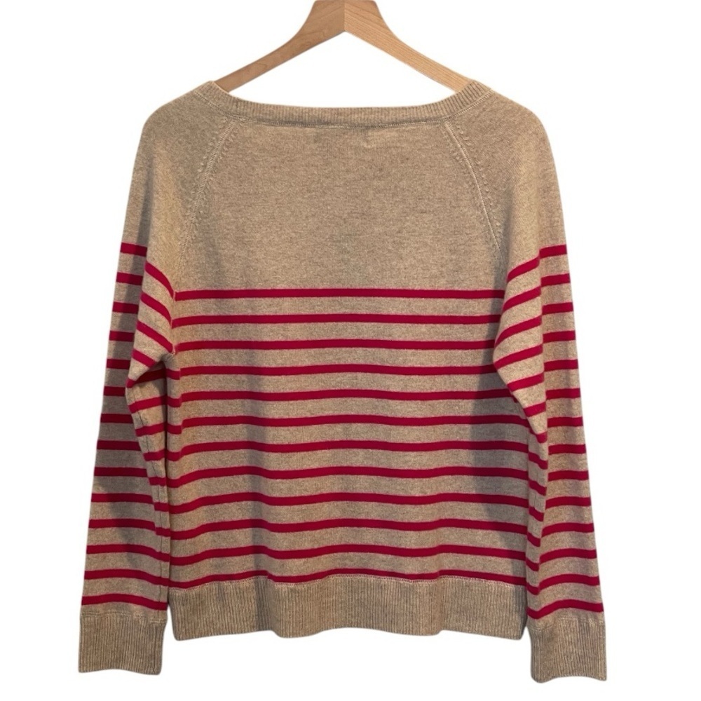 Wyse London 100% Cashmere Boatneck Sweater, Tan With Pink Stripes, Size M/L — image 2 of 8